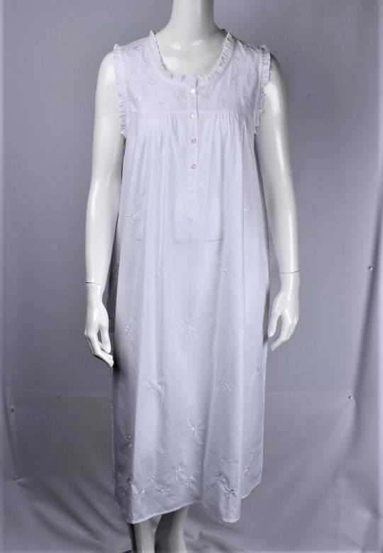 Alice & Lily  S/S nightie w frilled neck and sleeves-- dainty embroidered rose buds throughout  white STYLE; AL/ND-362